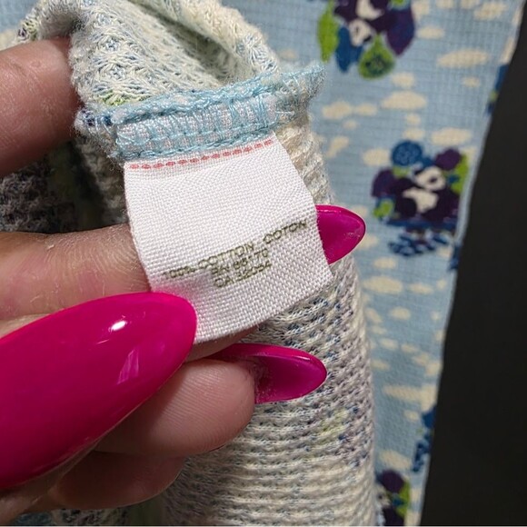 Free People Multi Panda Blue Purple Raw Hem Cotton Thermal Tank Sz M - Picture 2 of 11